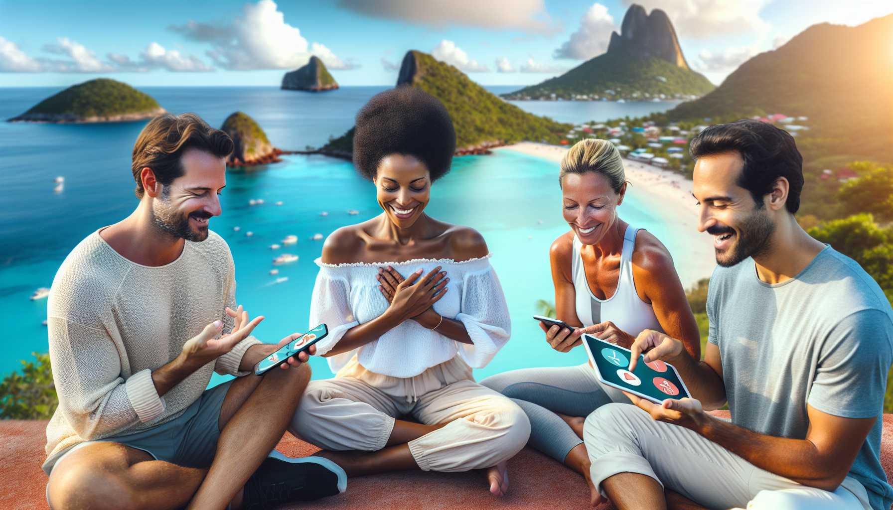 People in Saint Martin using smartphones for meditation and wellness apps