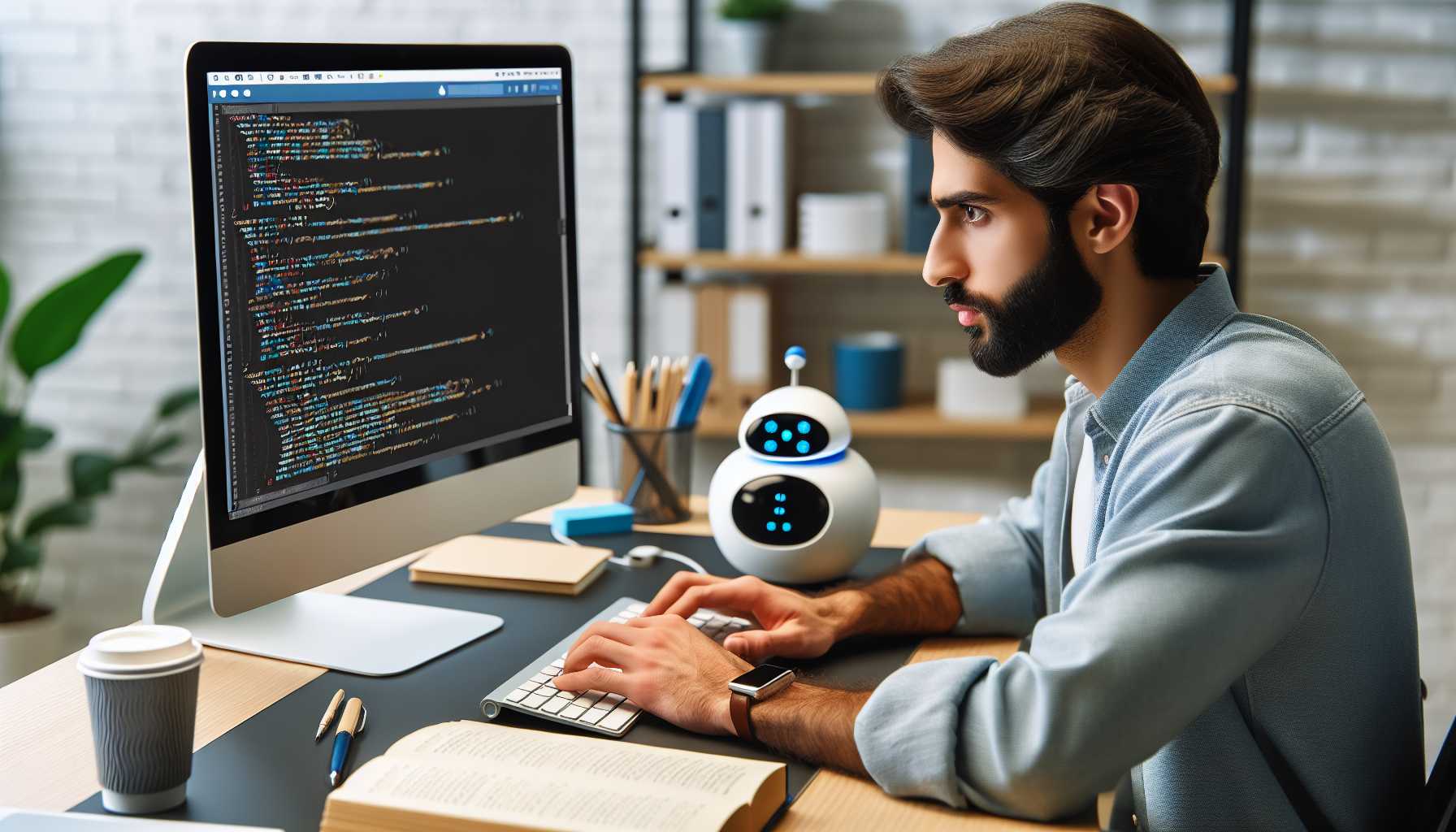 a programmer interacting with an AI chatbot for coding help