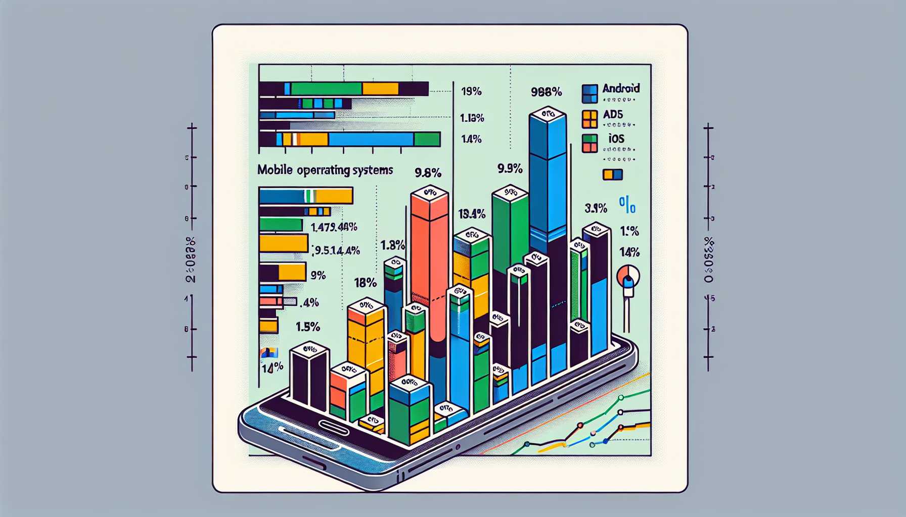 A graph showing the market share of different mobile operating systems in South Korea, with Android占据98.6% and iOS占据1.4%.