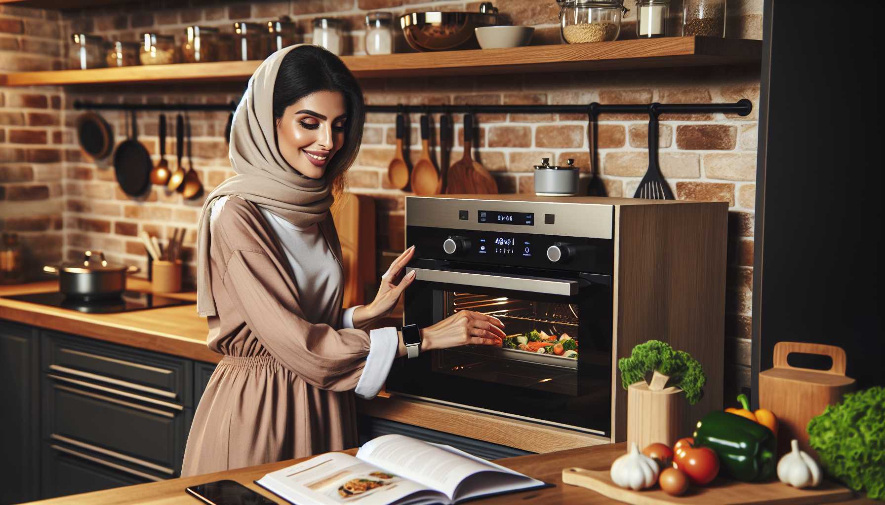 A person using a smart oven in their kitchen