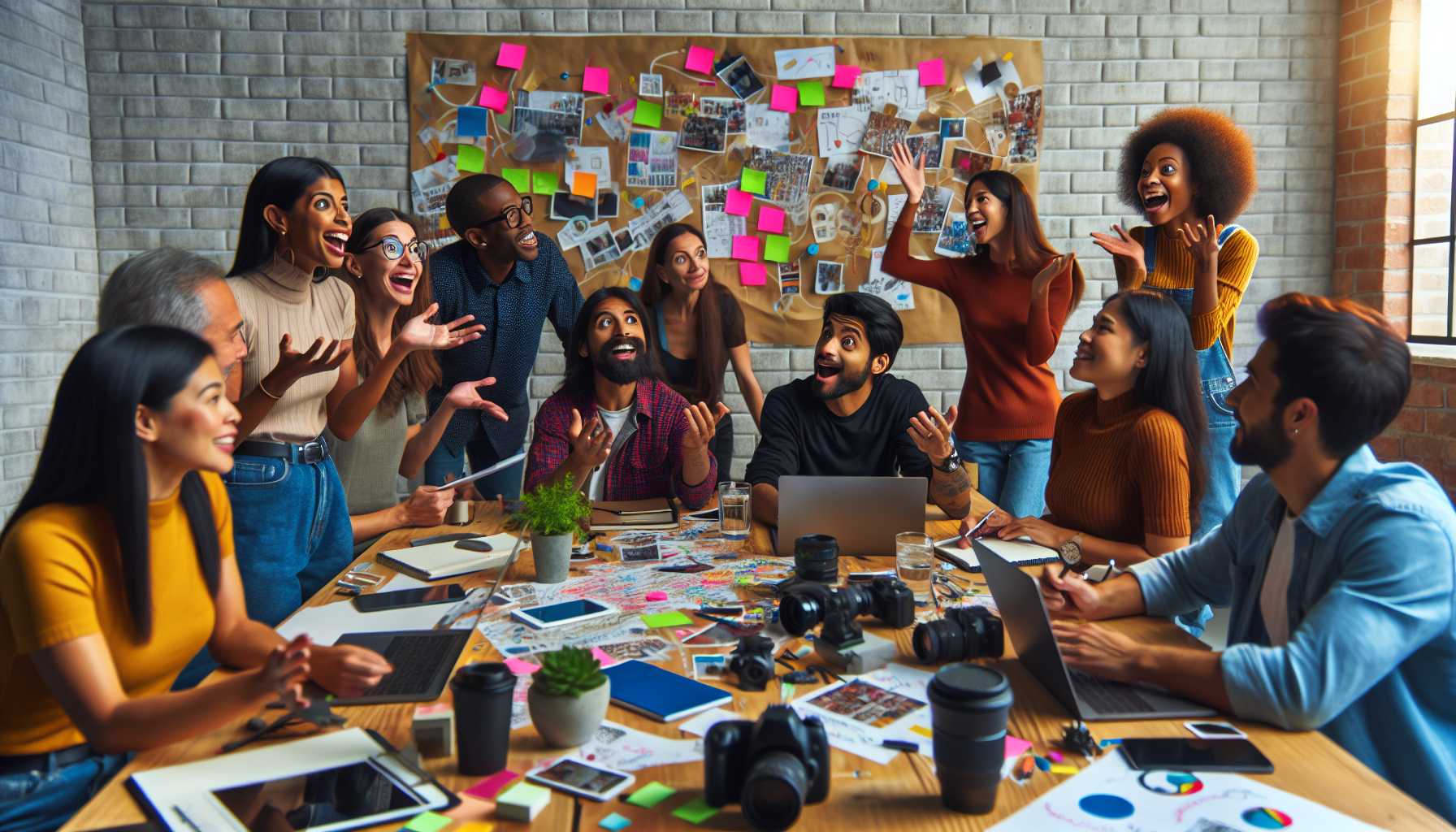 a group of social media creators brainstorming ideas for new content