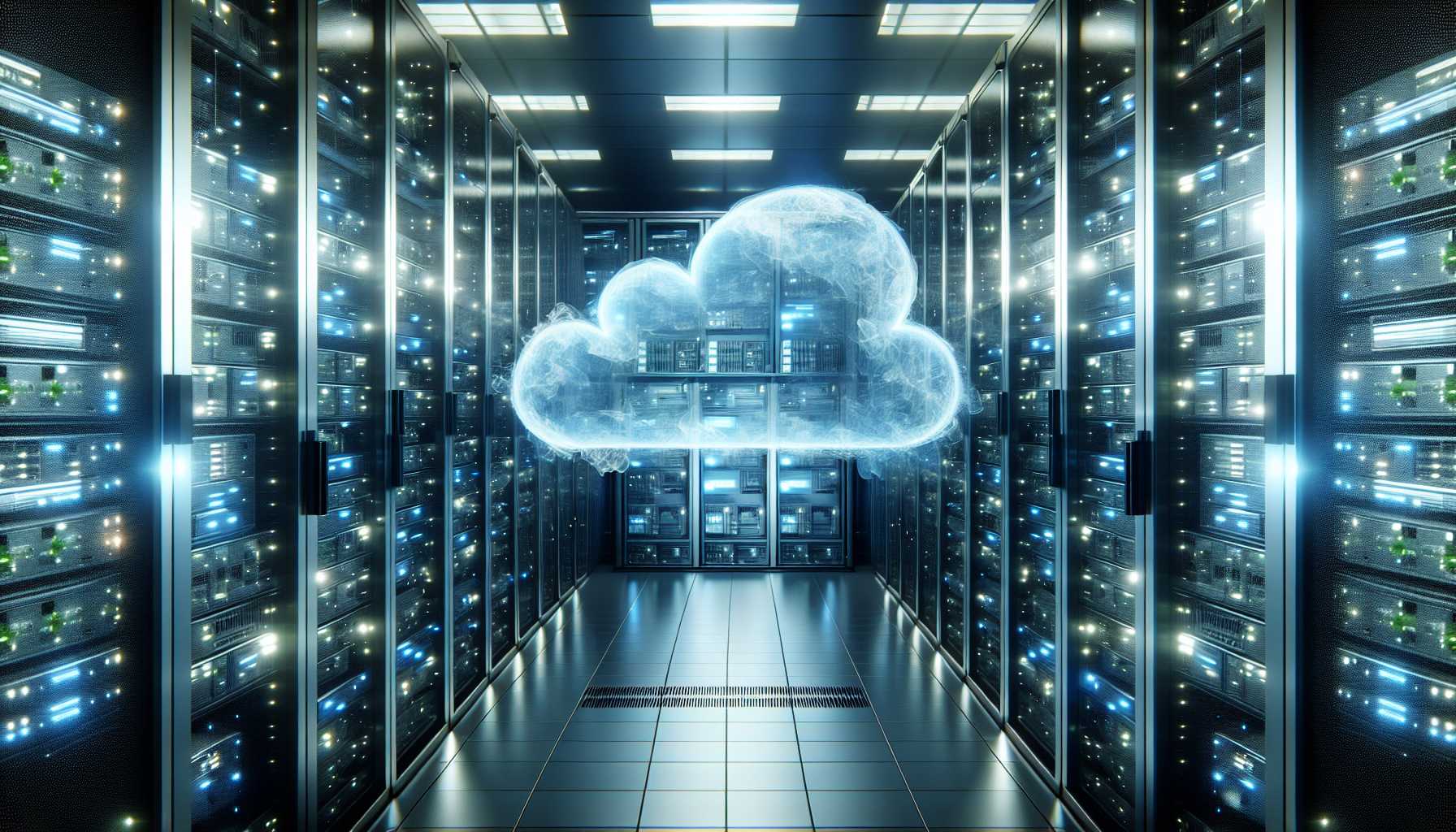 Server room with cloud symbol