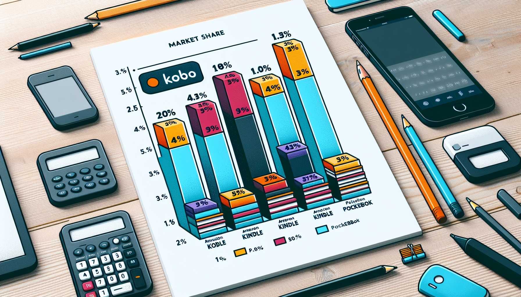 A graph showing the market share of different e-reader brands in the Netherlands, with Kobo in the lead, followed by Amazon Kindle and PocketBook.