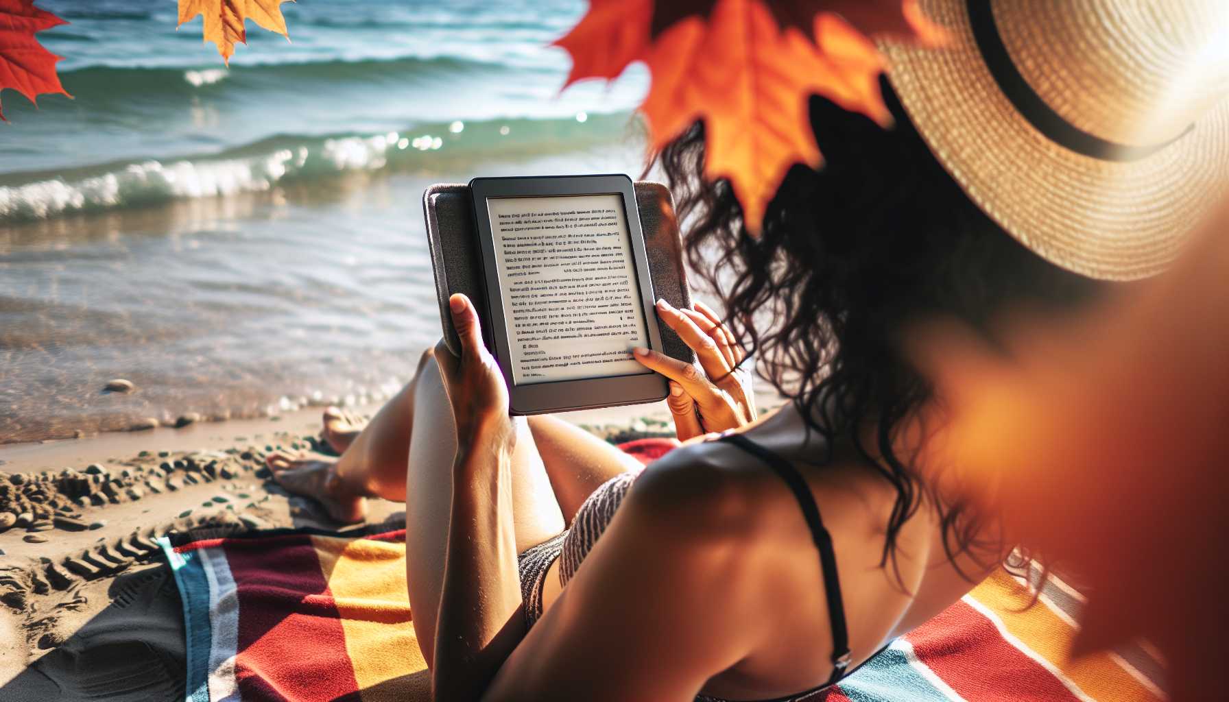 A person reading an e-reader on a beach in Canada