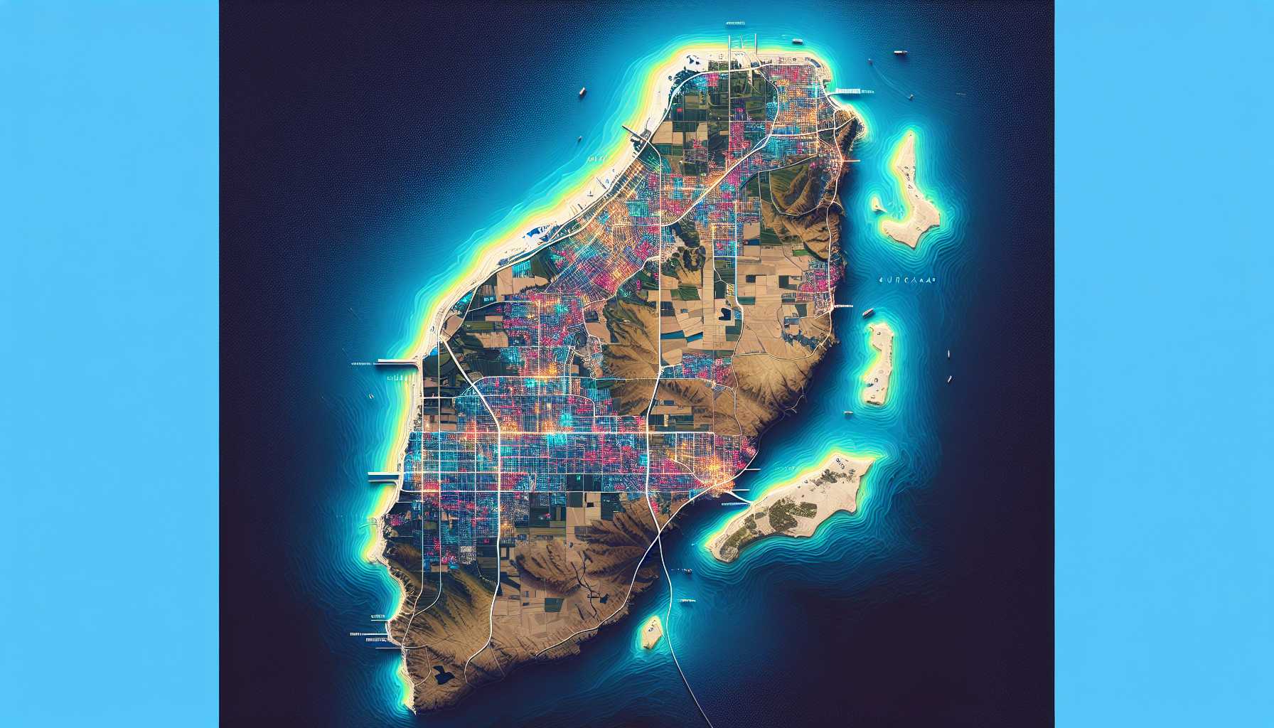 A map of Curaçao highlighting urban areas with fast internet speeds.