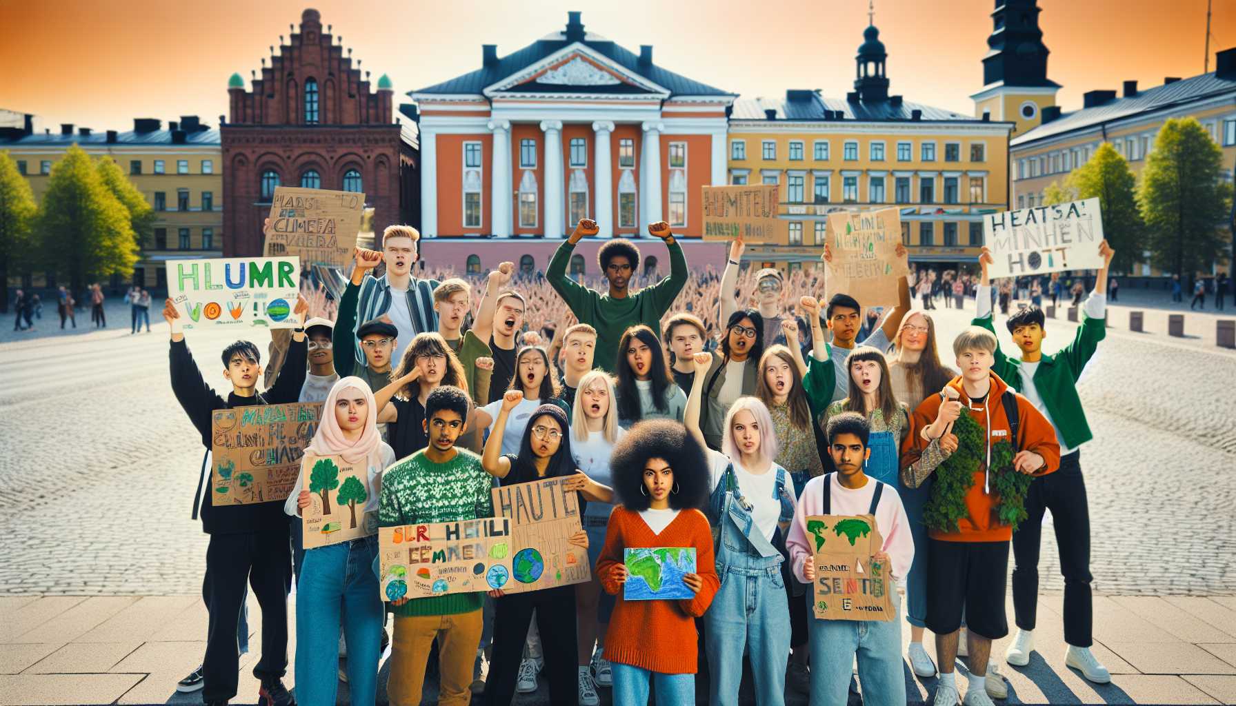 A group of young people in Finland protesting for climate change