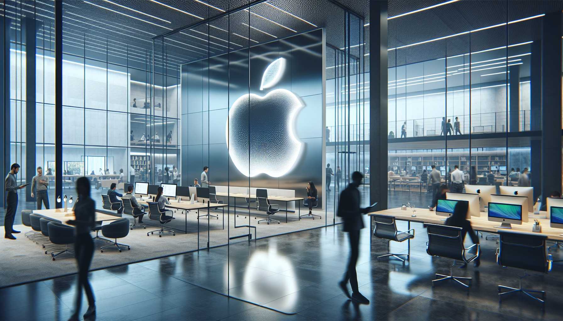 Modern tech office with Apple logo