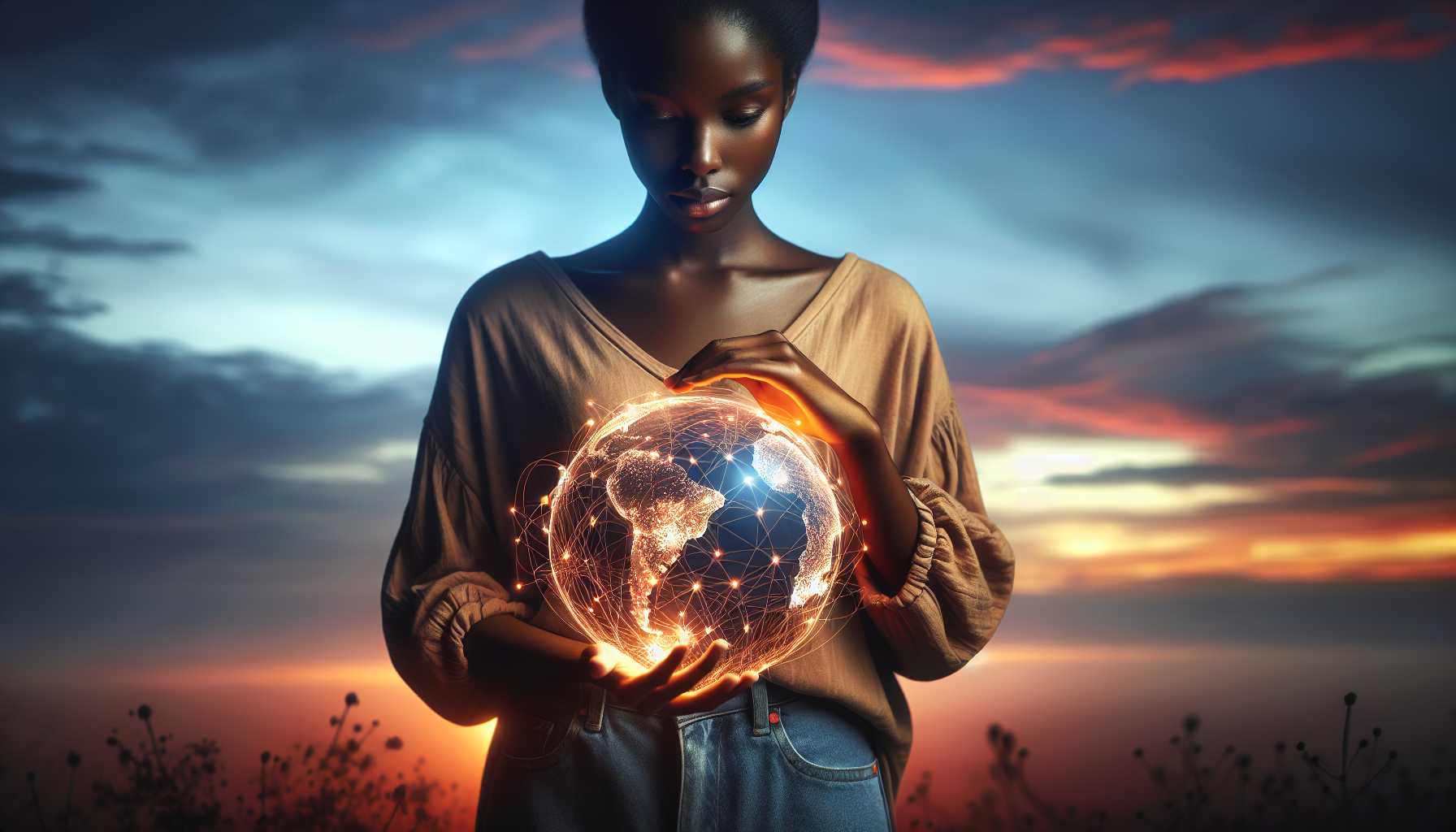 Person holding globe with interconnected networks