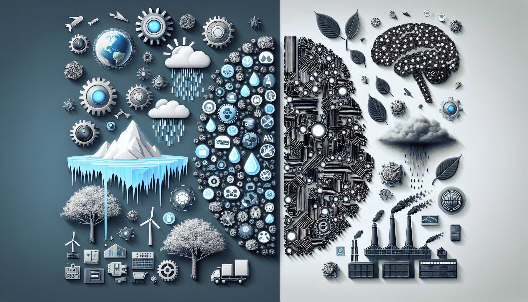 symbols of environmental impact next to AI icons