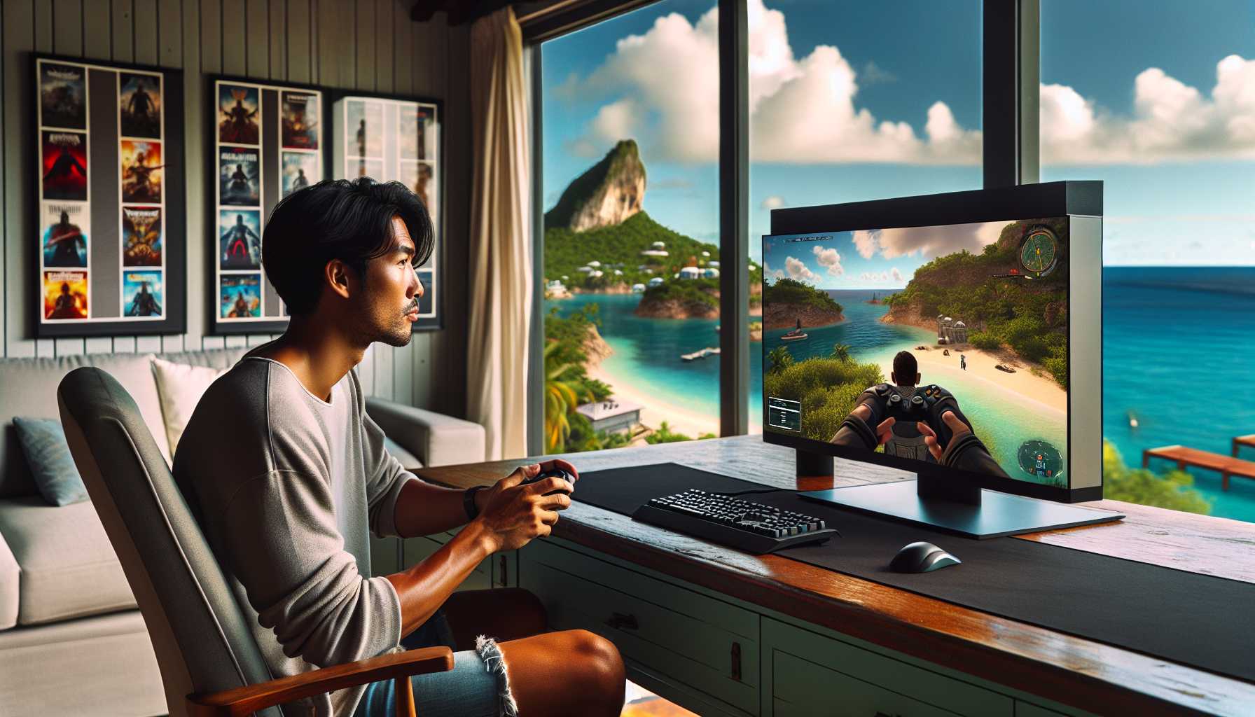 Person playing video games on a computer in Antigua and Barbuda