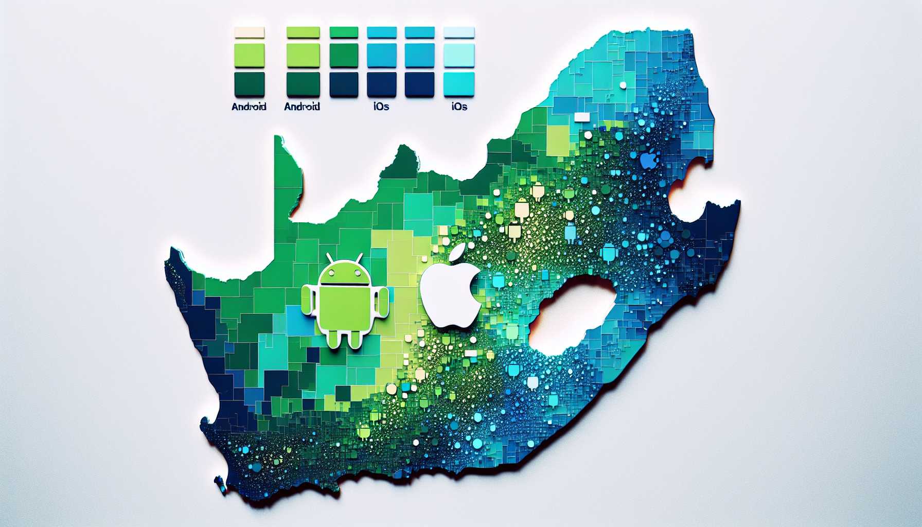 Map of South Africa highlighting regions with highest Android and iOS usage