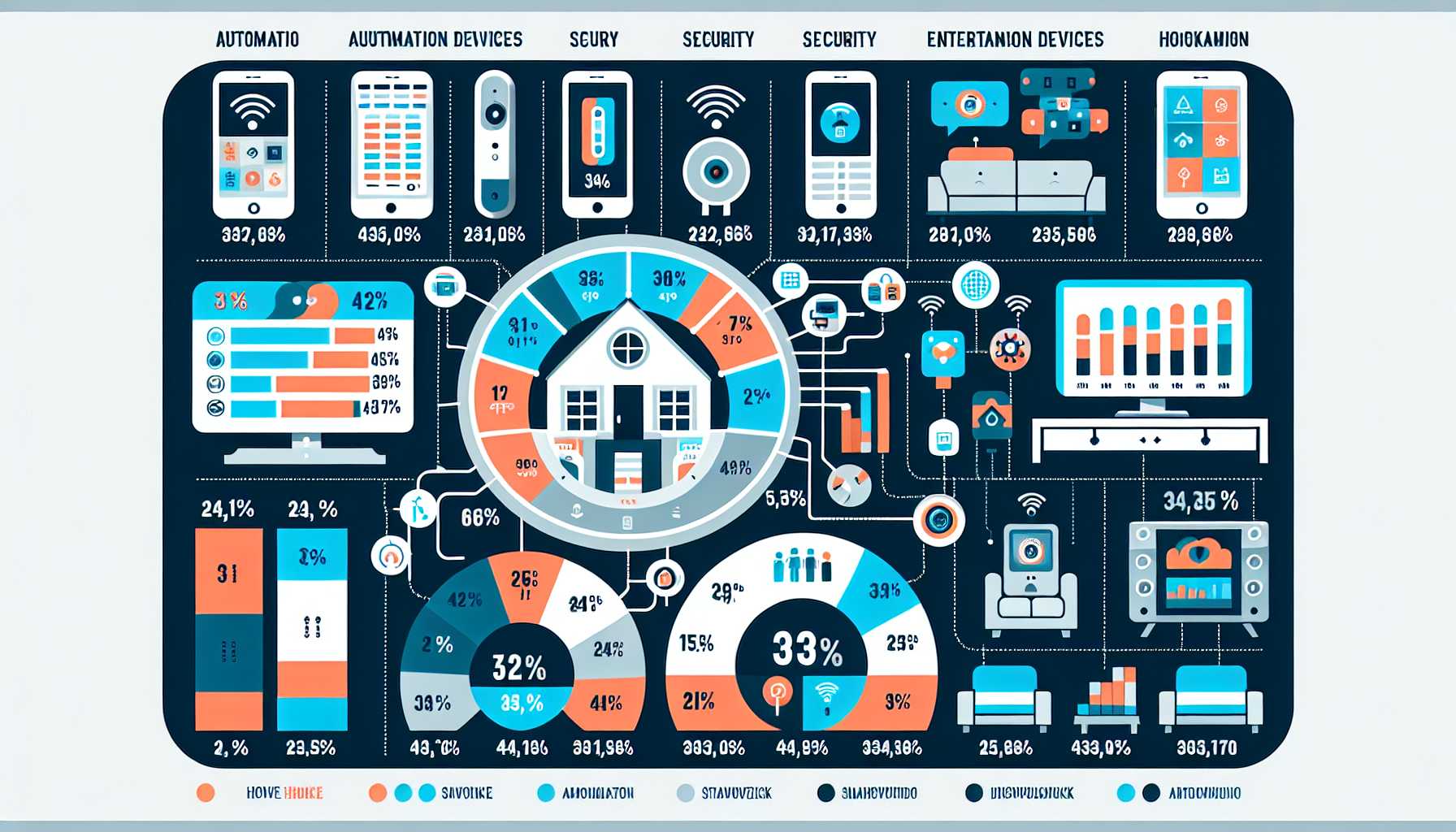 A graph showing the average number of connected devices in smart homes in Slovakia, with a breakdown of the most popular device categories.