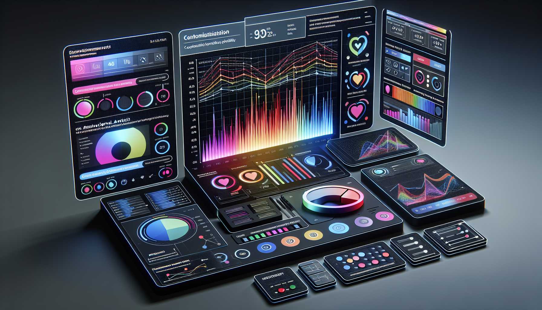 A modern advertisement technology interface showing emotional analysis graphs