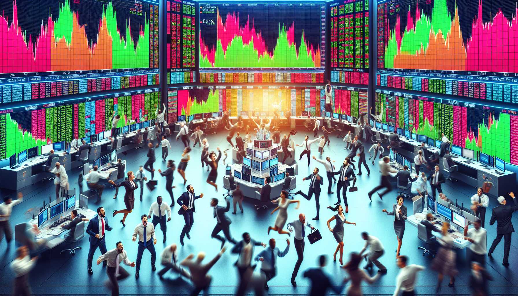 a vibrant stock market trading floor