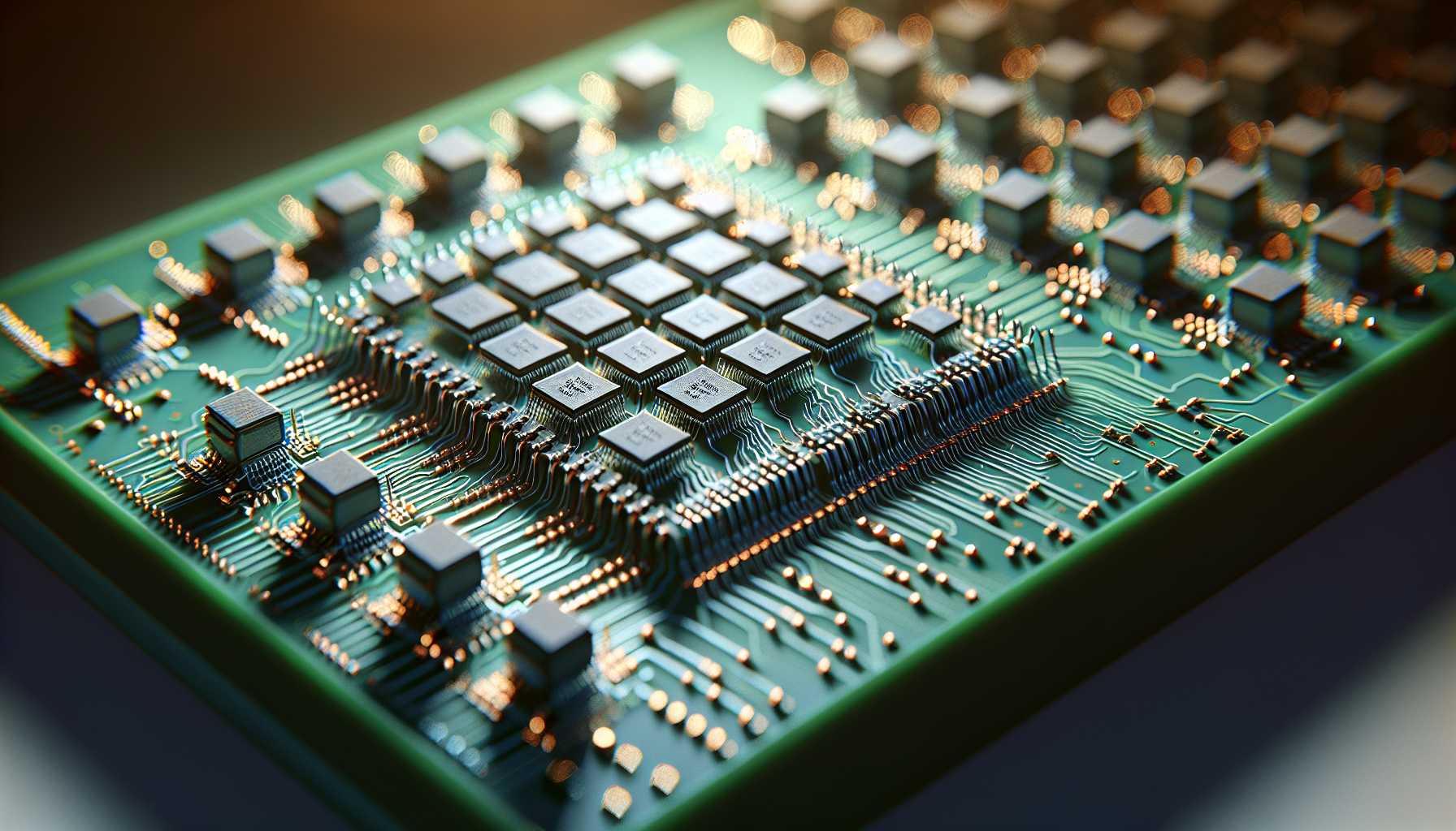 a row of semiconductor chips on a circuit board