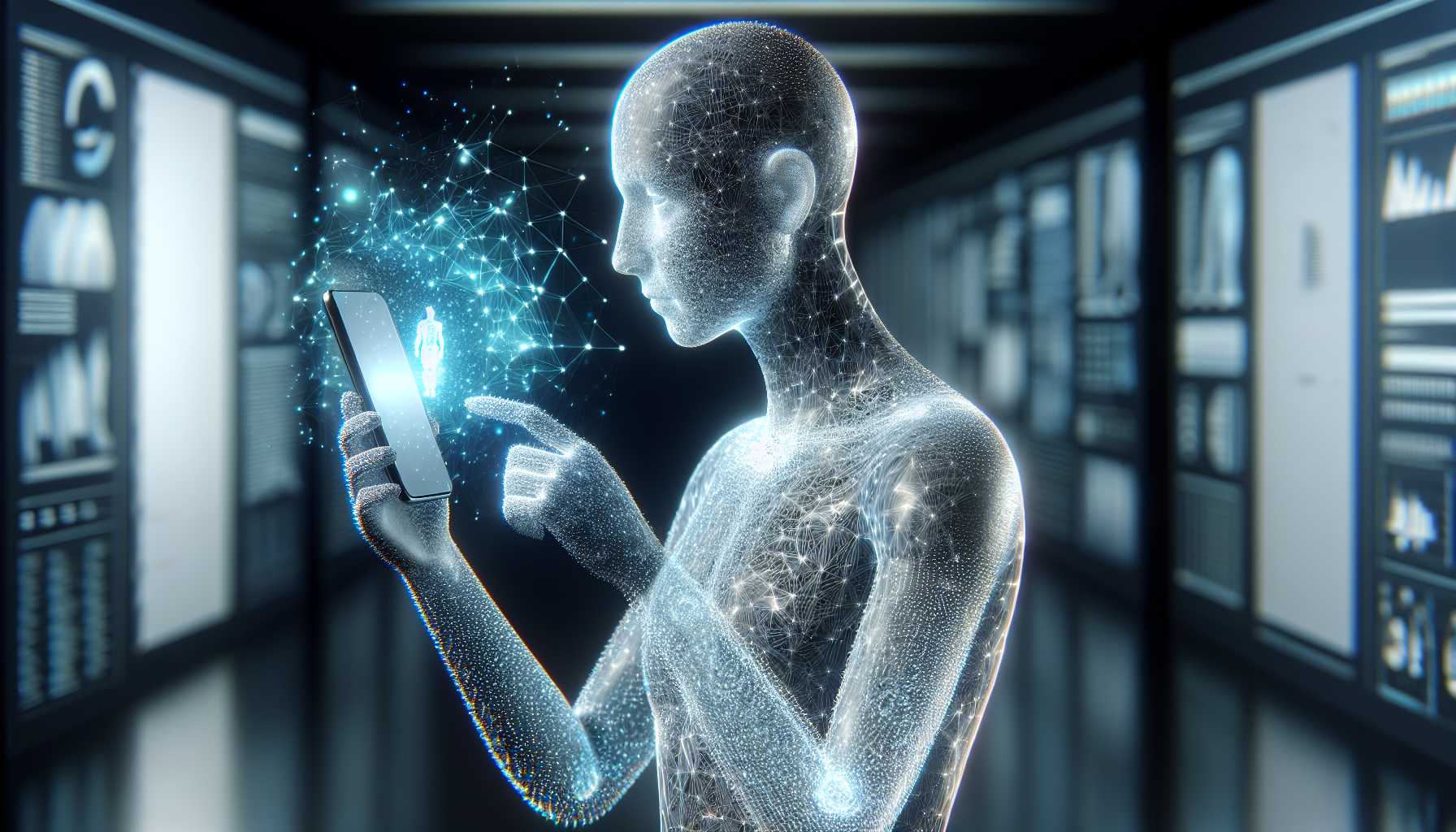 AI avatar interacting on a mobile phone