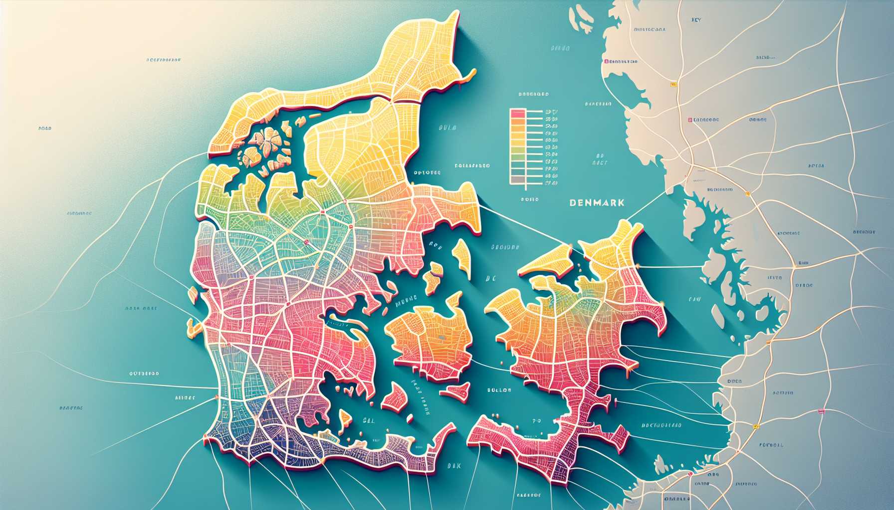 Map of Denmark highlighting urban areas with fast internet speeds