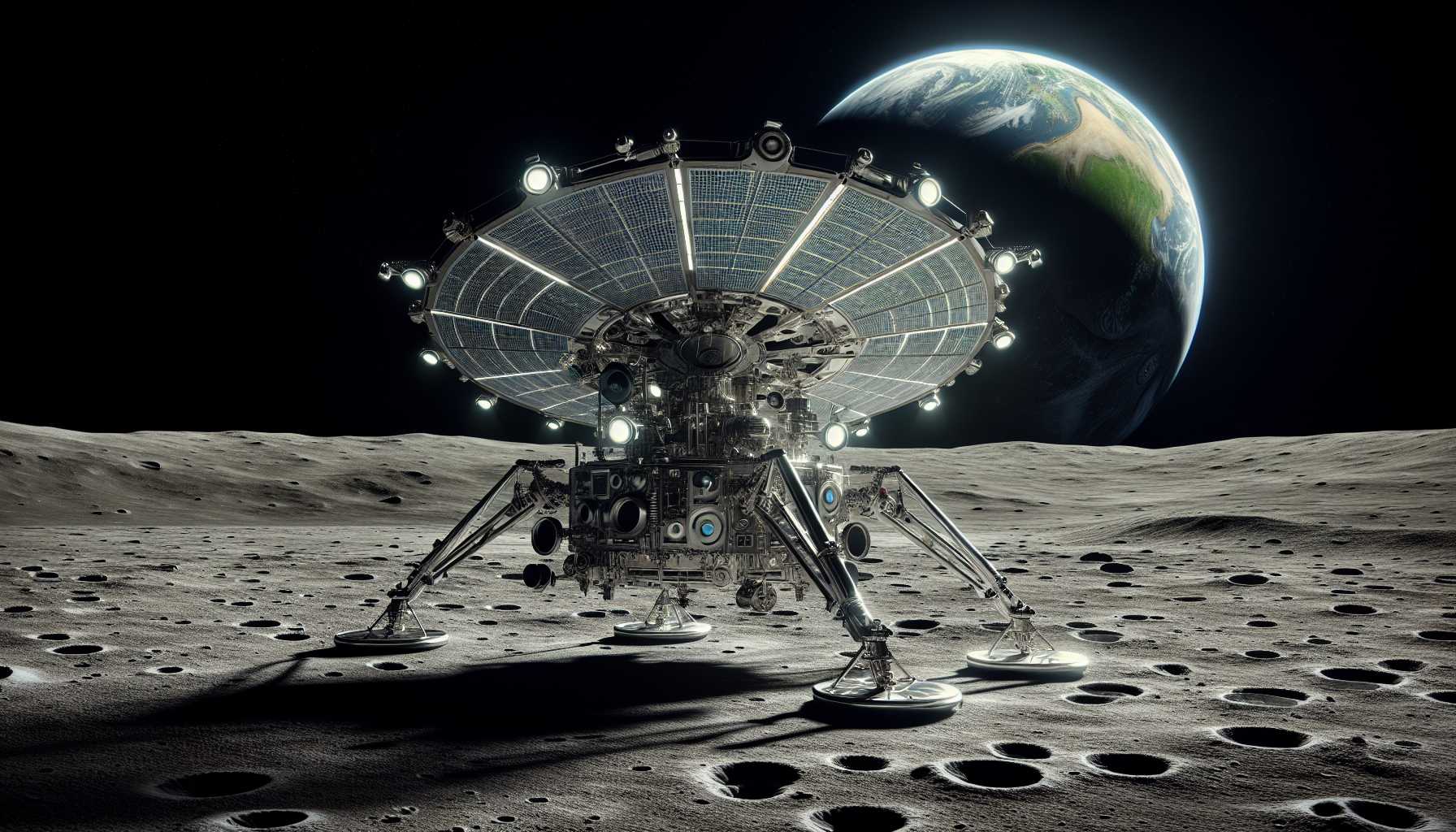 A futuristic lunar lander on the Moon's surface