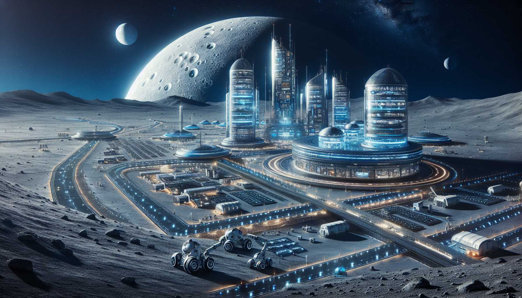 Urbanized lunar base with robotic systems