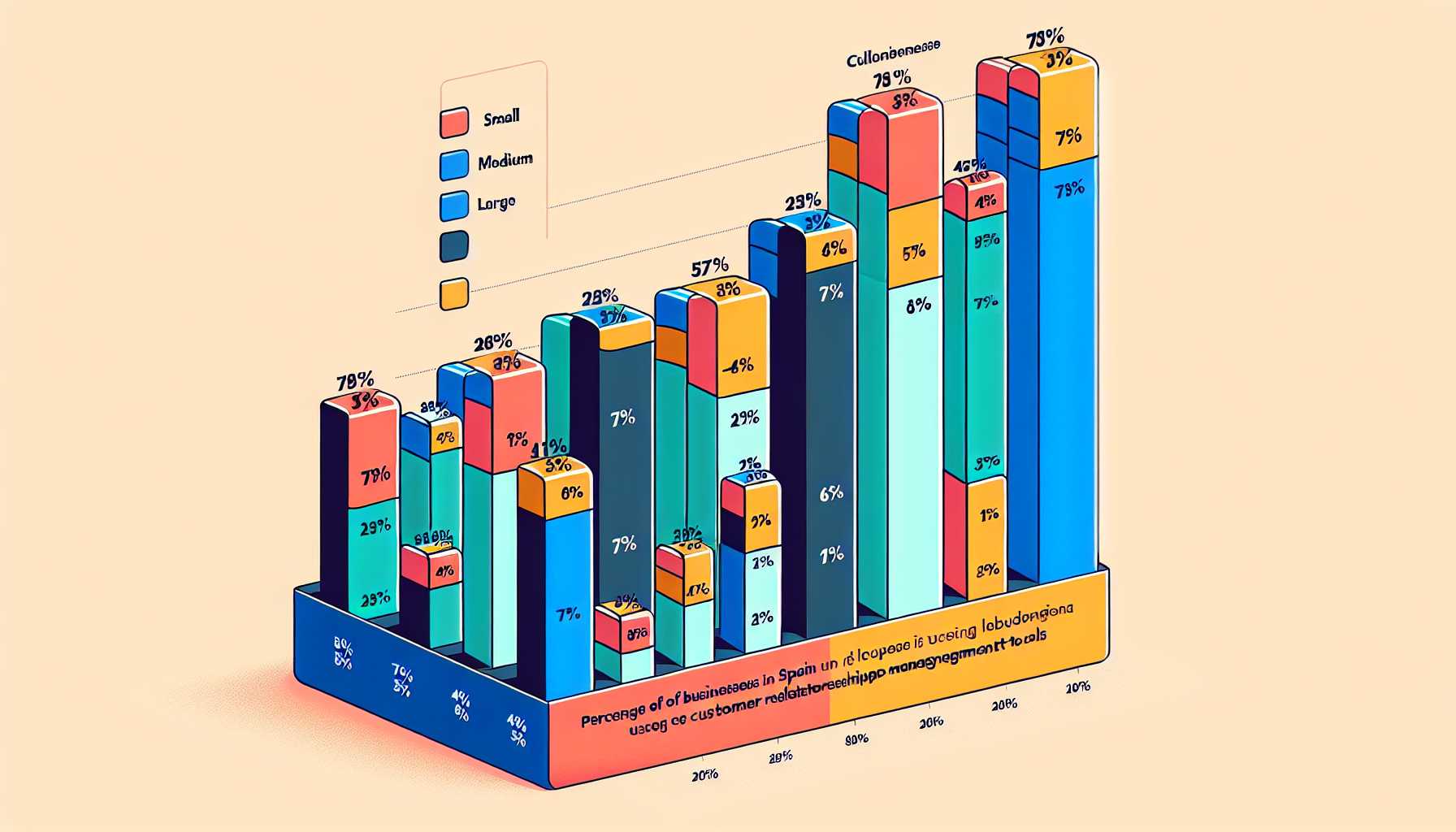 Graph showing percentage of businesses in Spain using CRM tools, with bars for small, medium, and large businesses