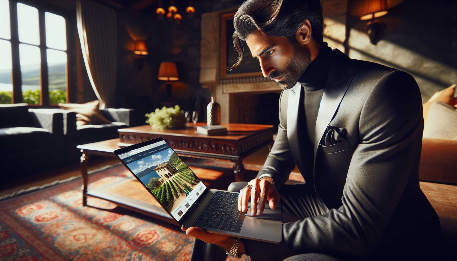 A person using a laptop to book a hotel in Italy on Booking.com