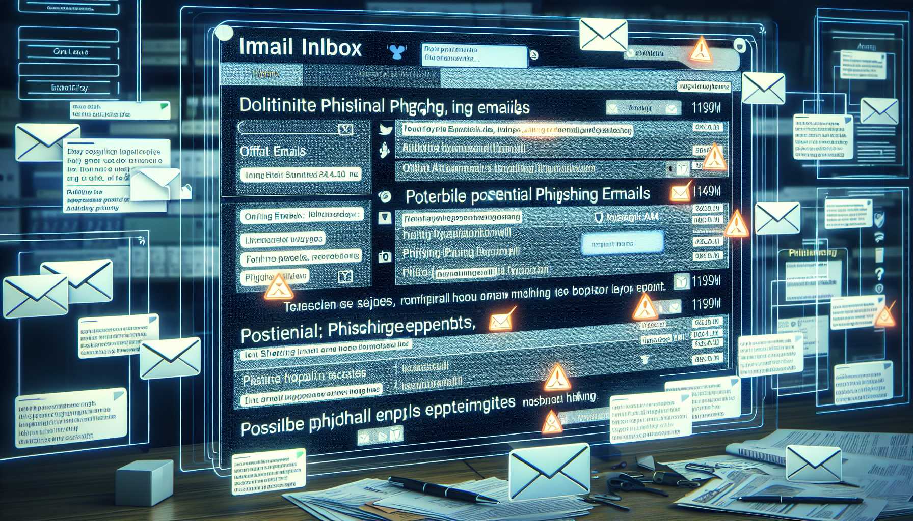 an email inbox with mixed phishing and legitimate emails