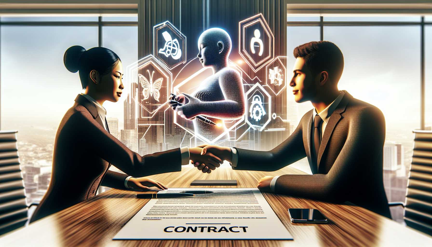 A legal handshake symbolizing a tech settlement