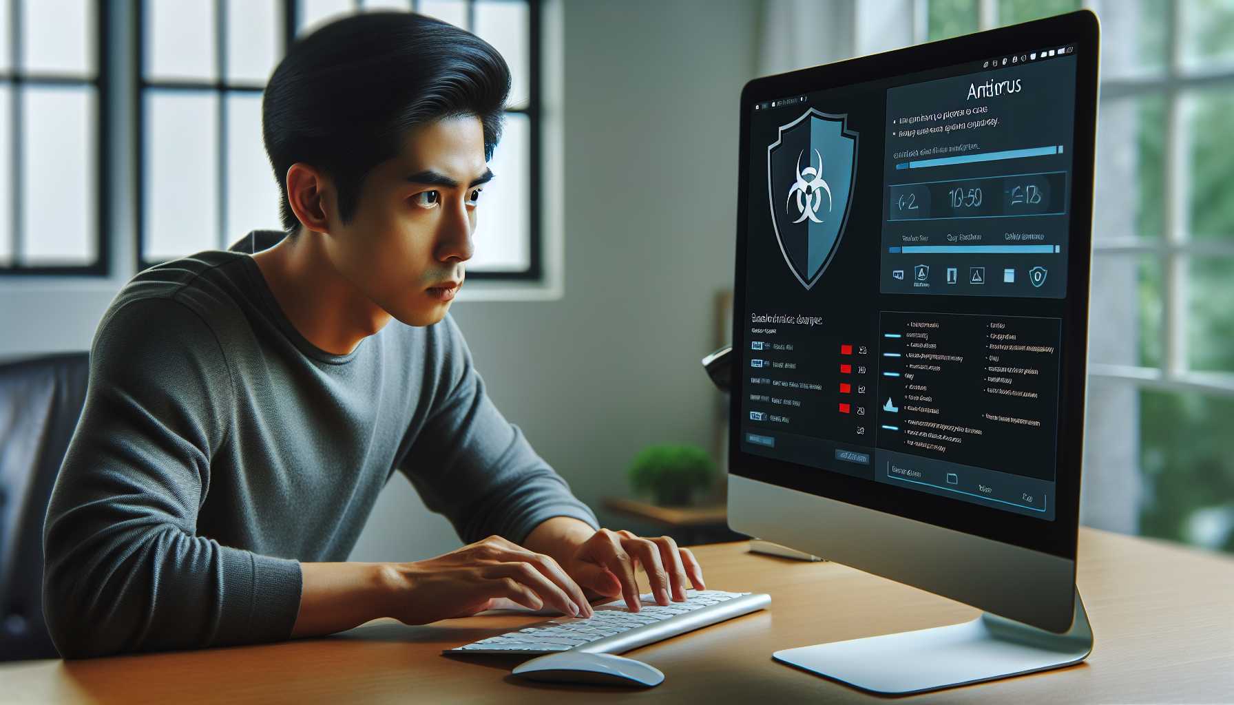 A person using a computer with antivirus software installed.