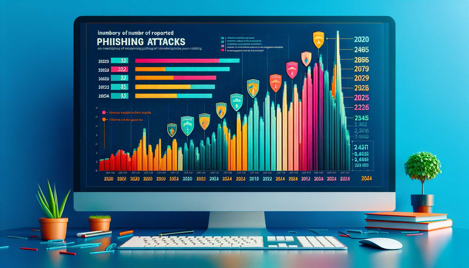 A graph showing the number of phishing attacks reported in France from 2020 to 2024, with a significant increase in 2024.