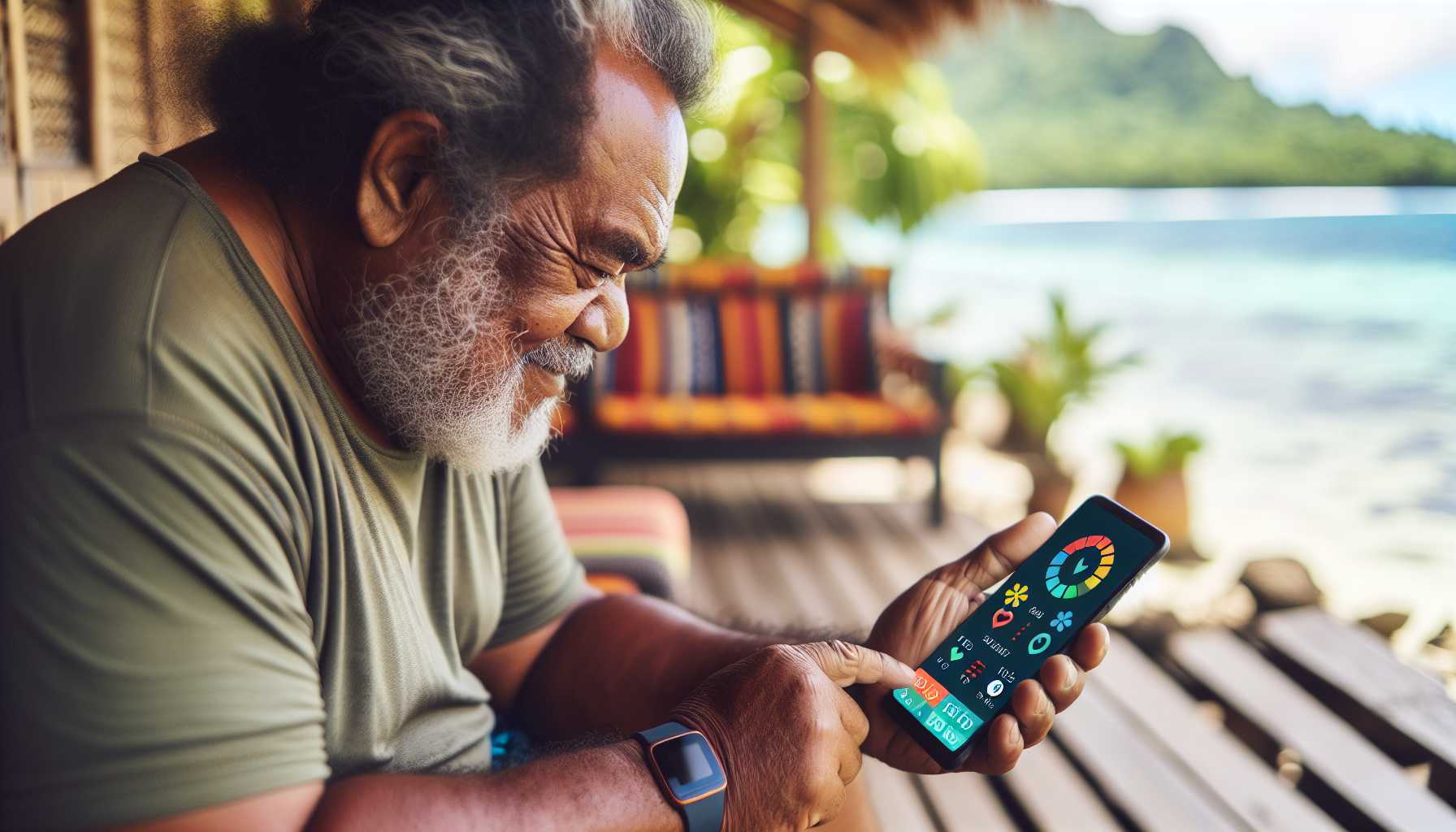 A person in Samoa using a mobile app to monitor their health