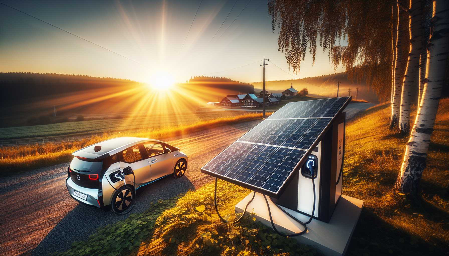 A solar panel powering a charging station for electric vehicles in Ivanovo, Russia.