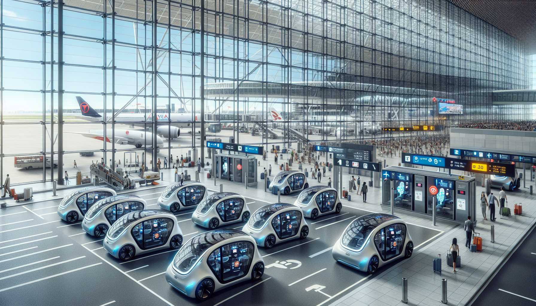 Waymo robotaxis at an airport