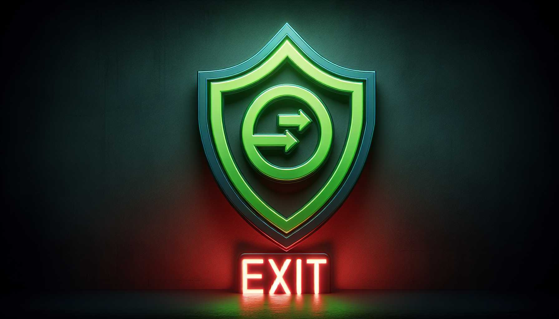 Kaspersky logo with 'exit' sign in the background