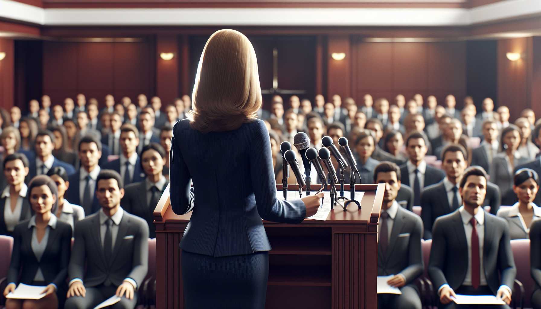 a female politician speaking at a press conference