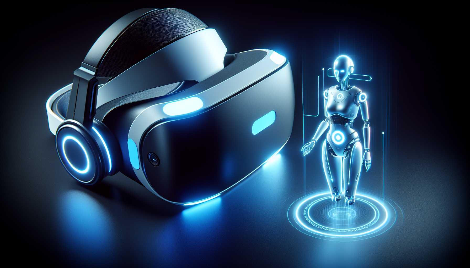 Rendering of Meta Quest 3 headset with virtual assistant