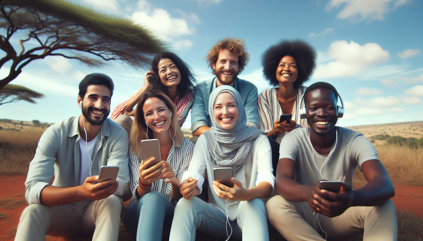 A group of people in South Africa listening to music on their smartphones