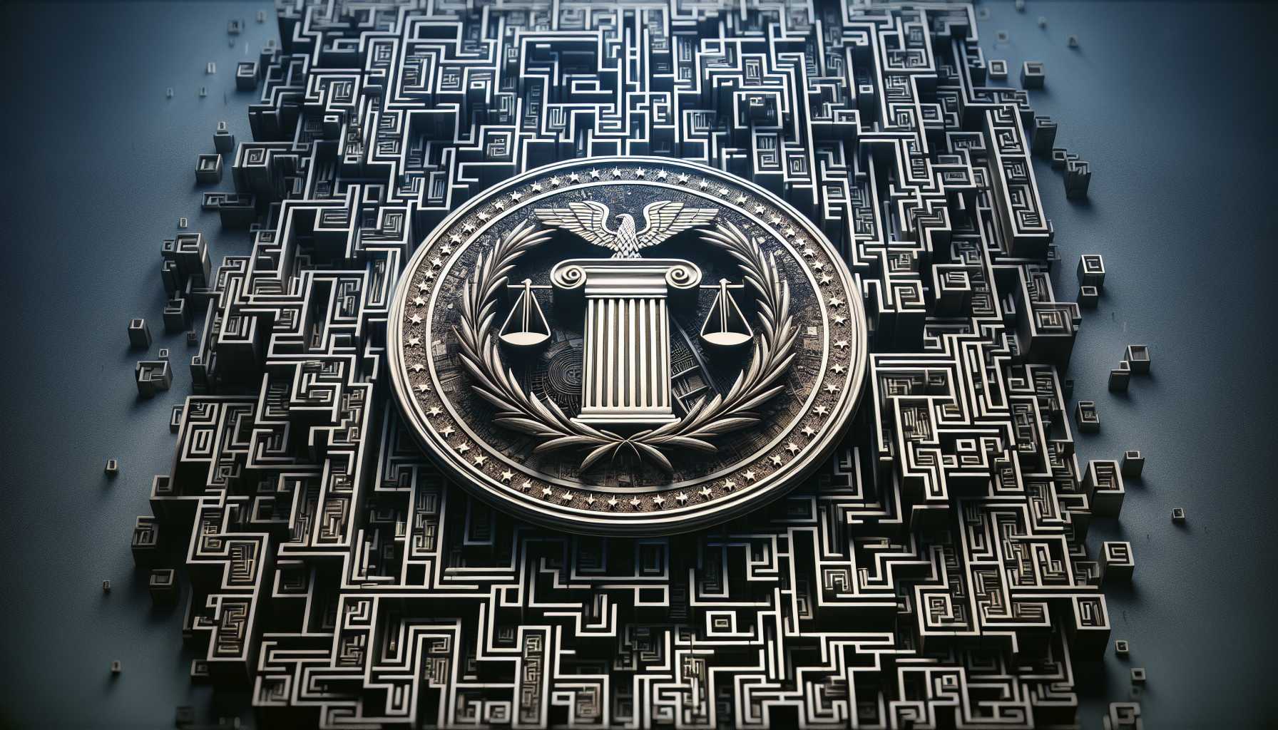 a maze with the SEC logo overhead, illustrating the regulatory labyrinth