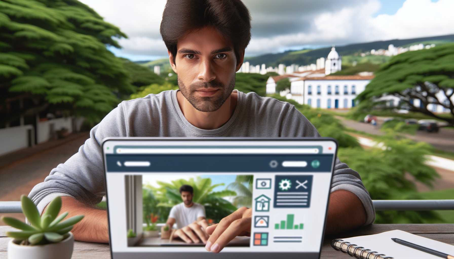 A person in Brazil watching an online tutorial on a laptop.