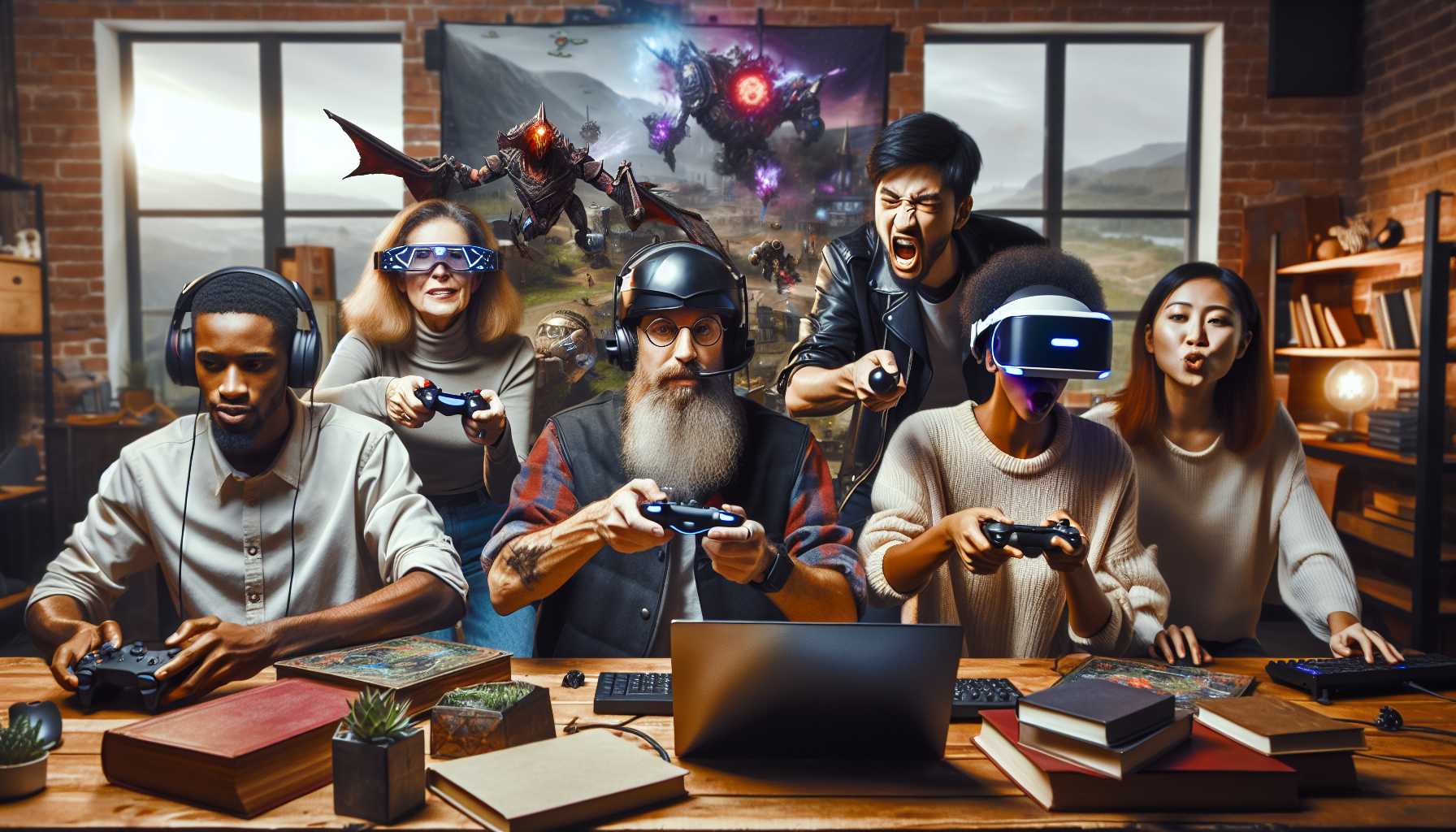 A group of gamers playing customized video games