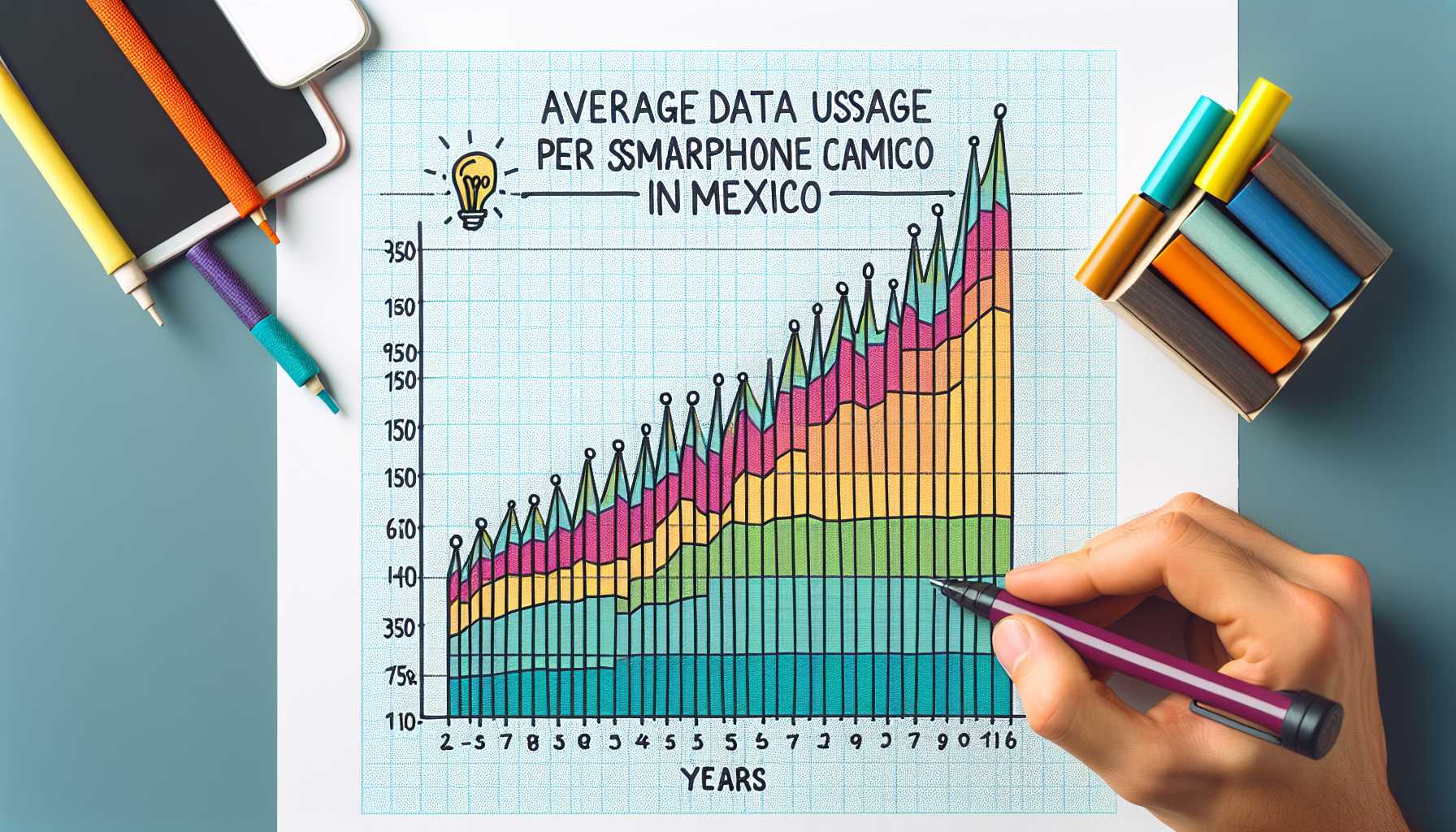 A graph showing the average data usage per smartphone in Mexico over the past few years