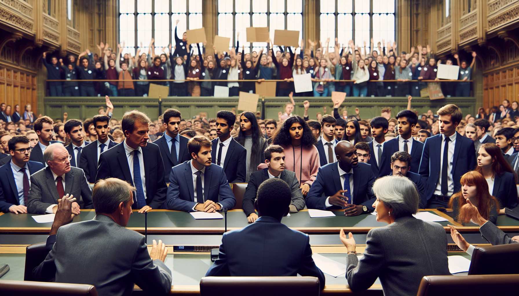 Senators debating while students protest