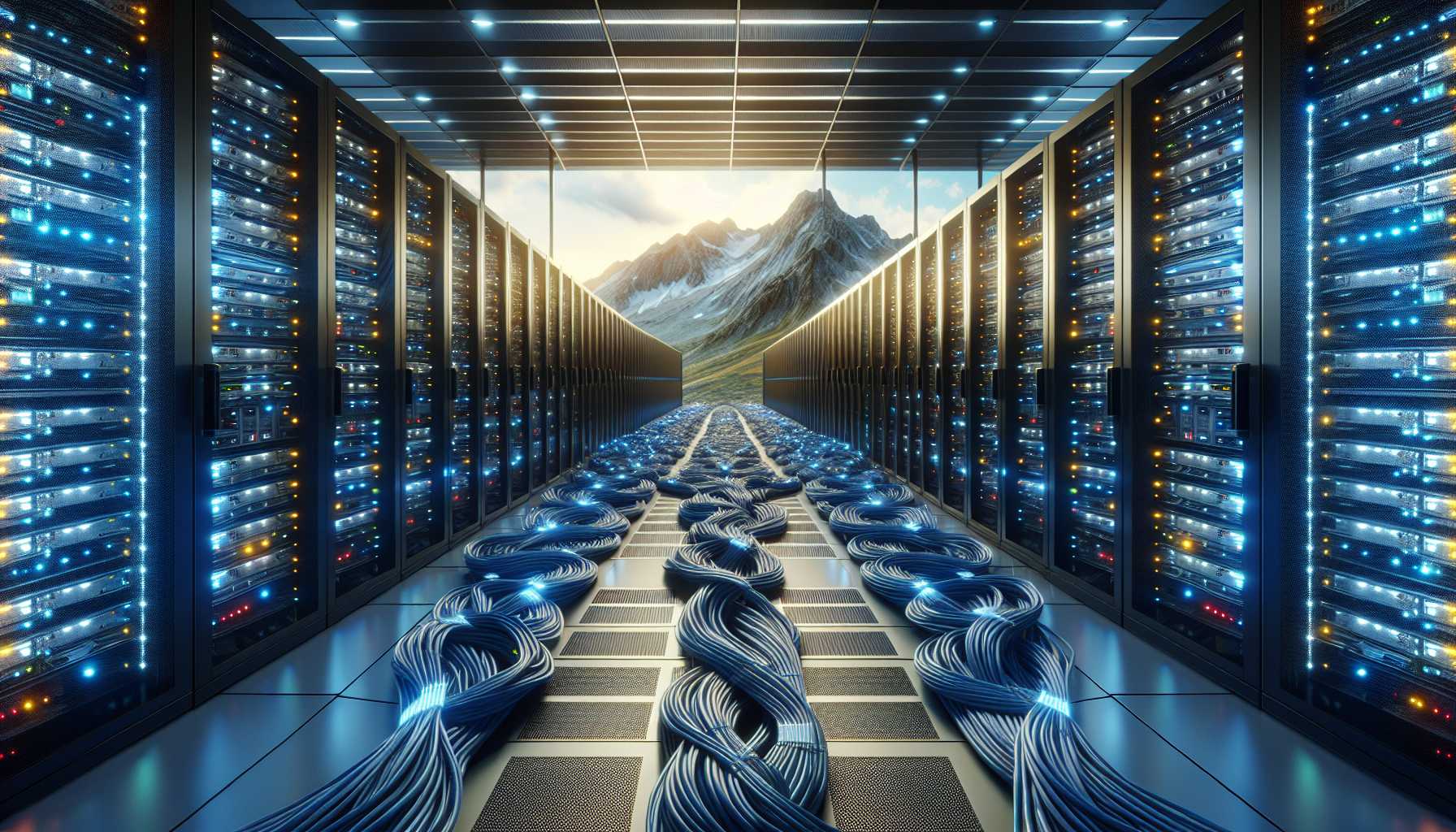 a data center with a mountain in the background