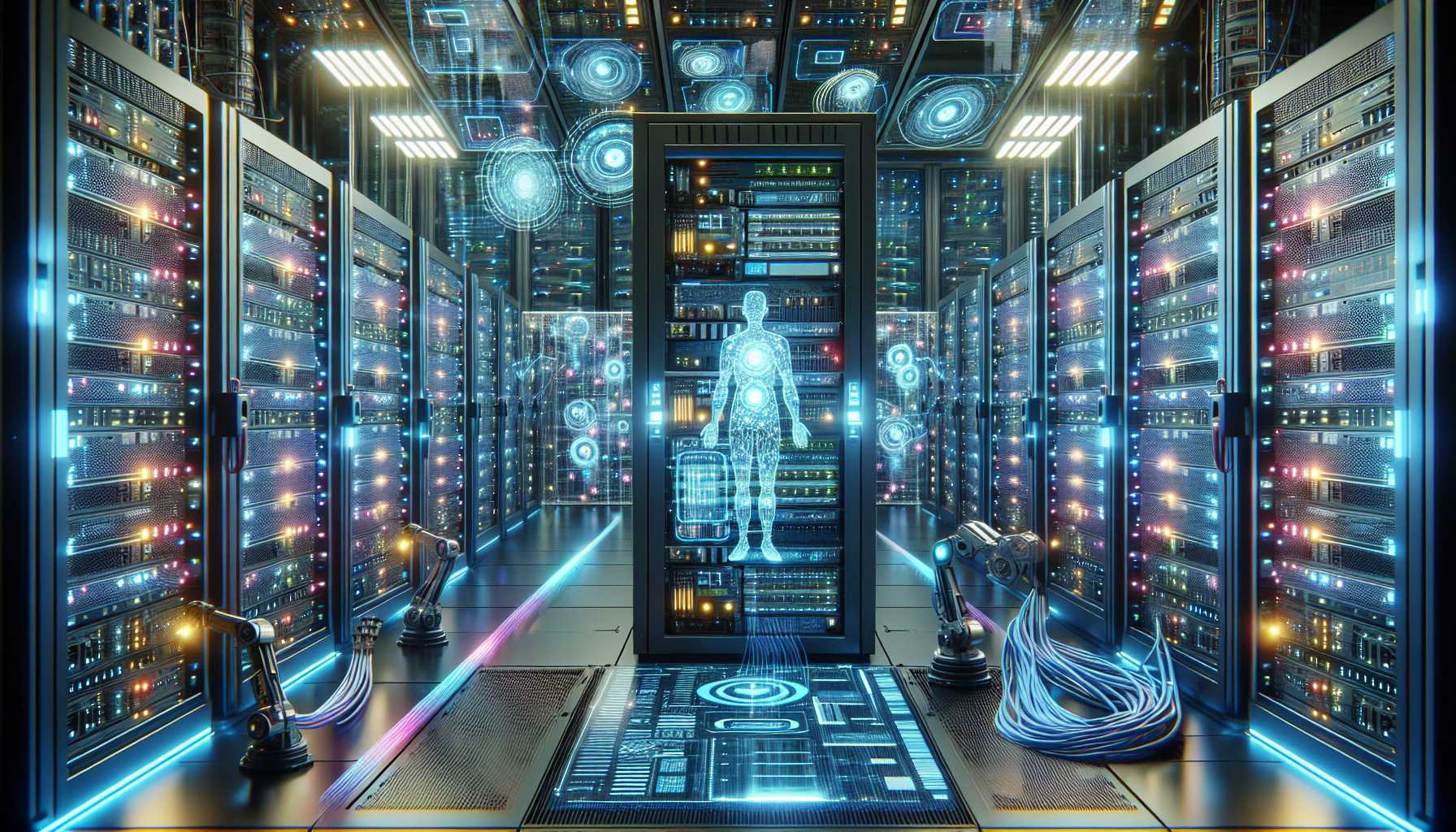 A futuristic server room brimming with AI capabilities