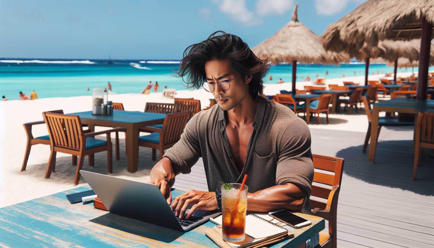 a person searching for jobs on a laptop in Aruba