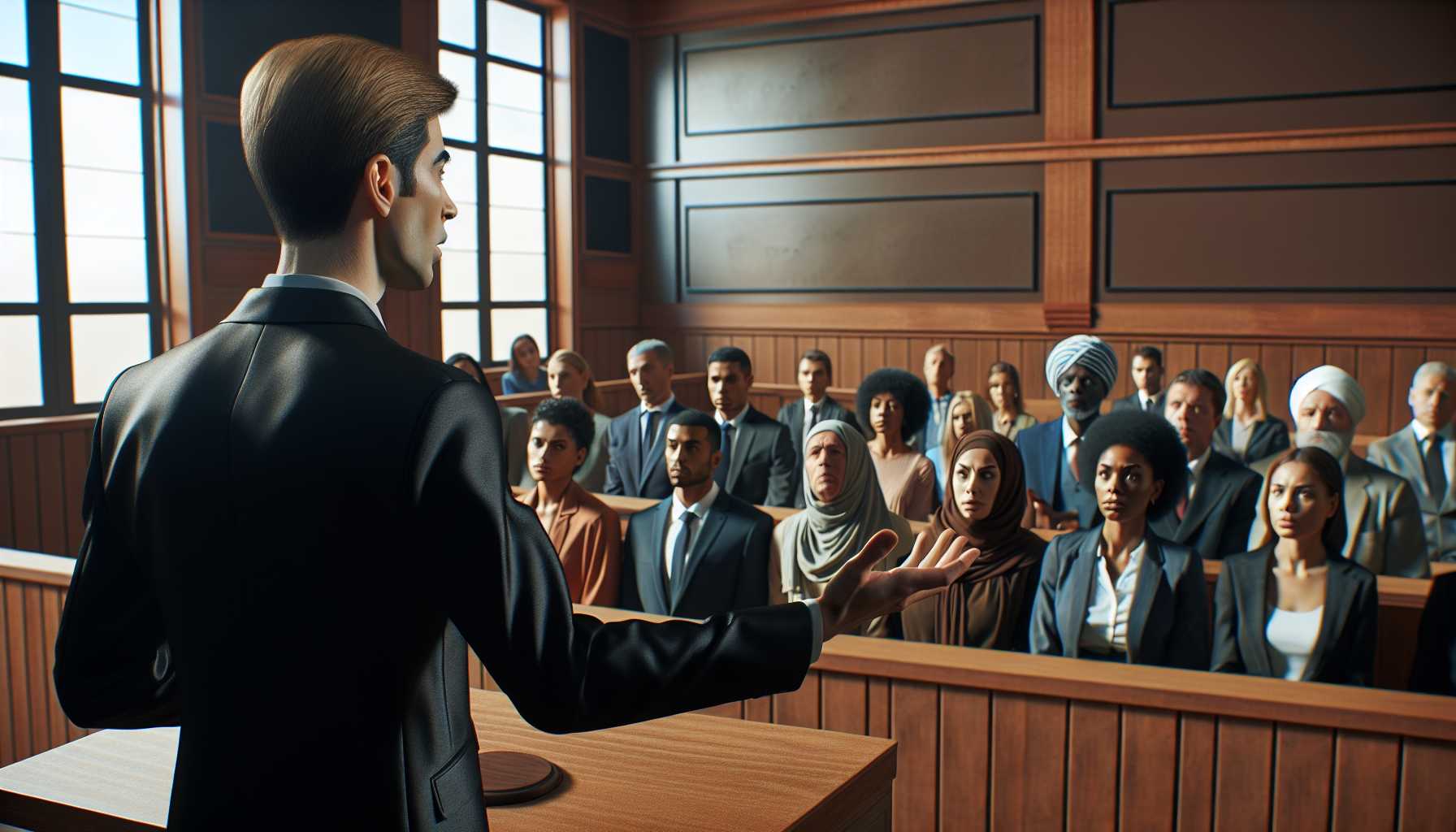 A courtroom scene with Elon Musk dramatically presenting his case.