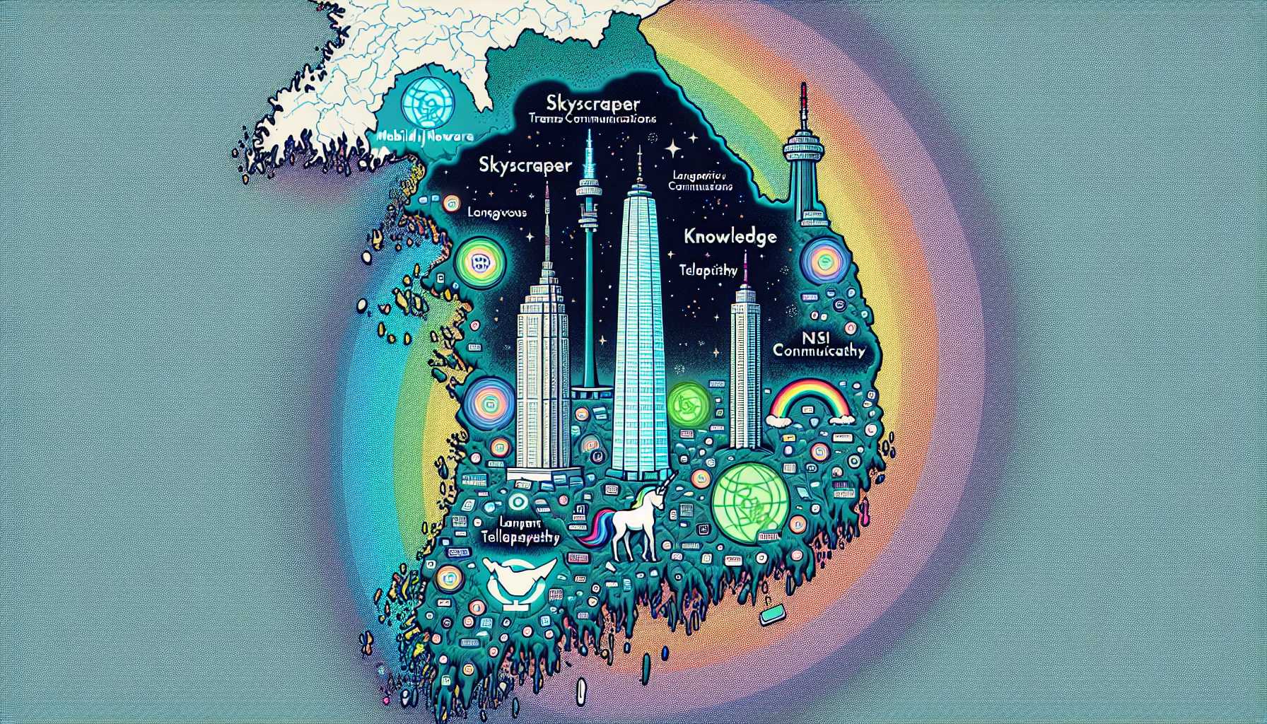 A map of South Korea with the logos of the three major mobile network providers (SK Telecom, KT, and LG Uplus) overlaid on top, with the areas of strongest coverage highlighted for each provider.