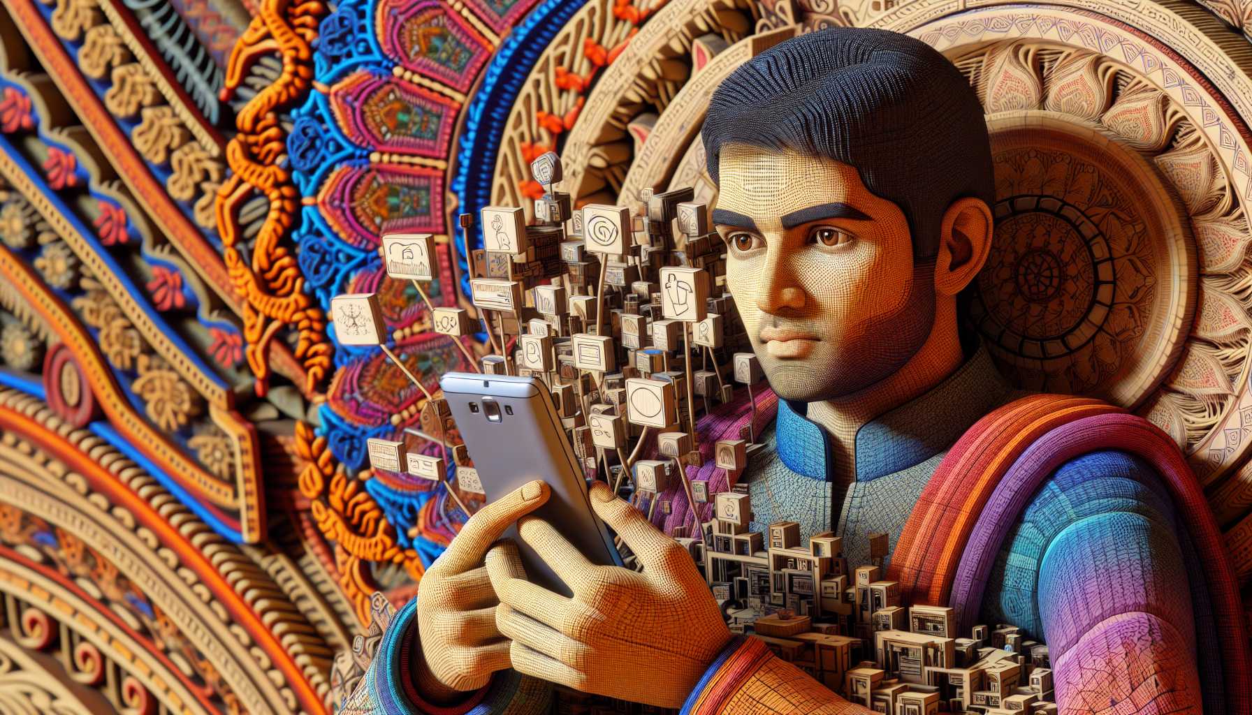 A person in India using a mobile app to learn English