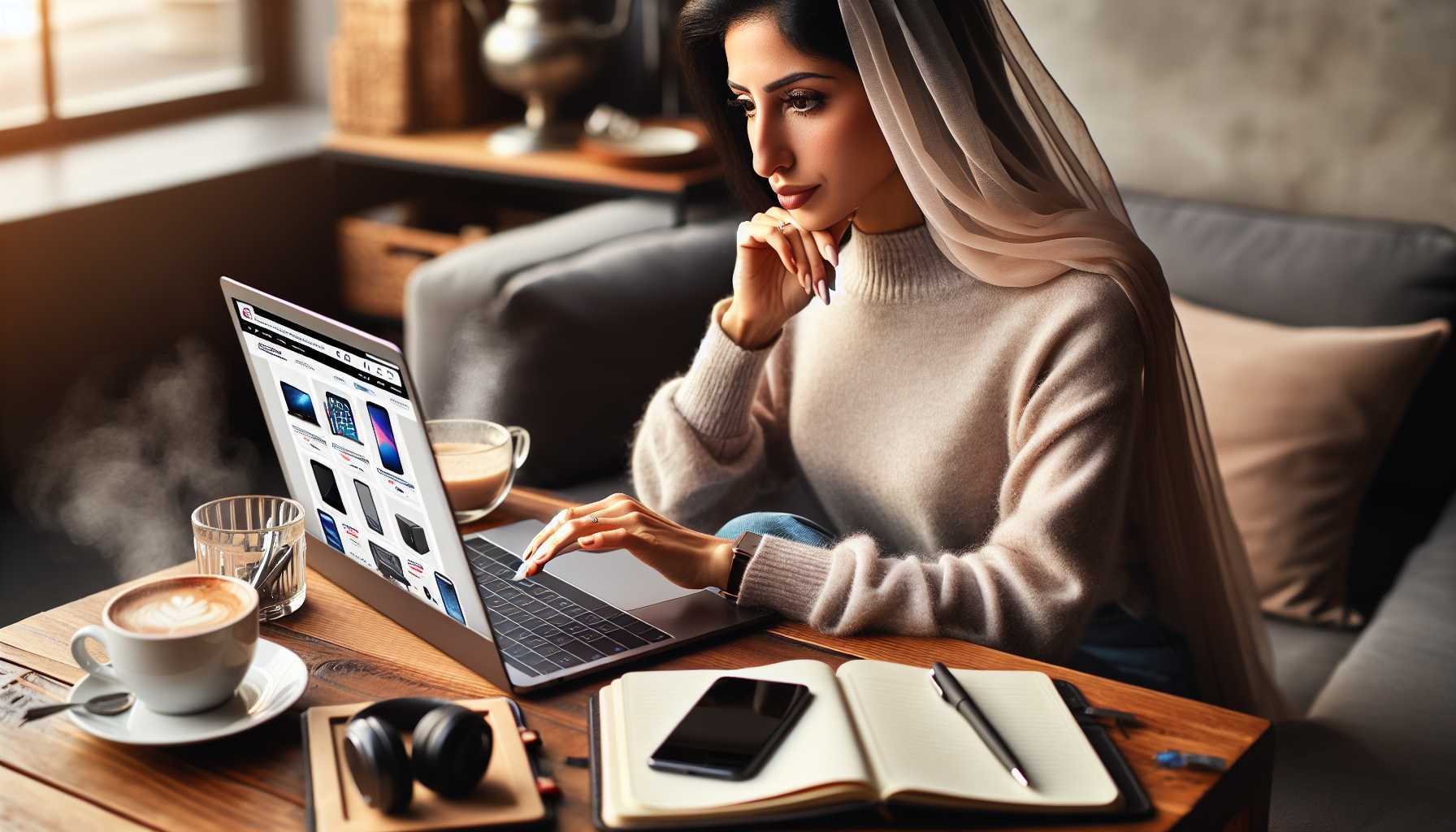 Person shopping for electronics online on a laptop