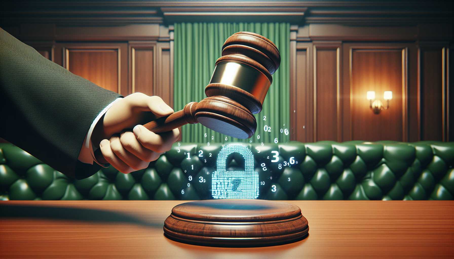 Judge gavel hitting data icon symbolizing GDPR fines