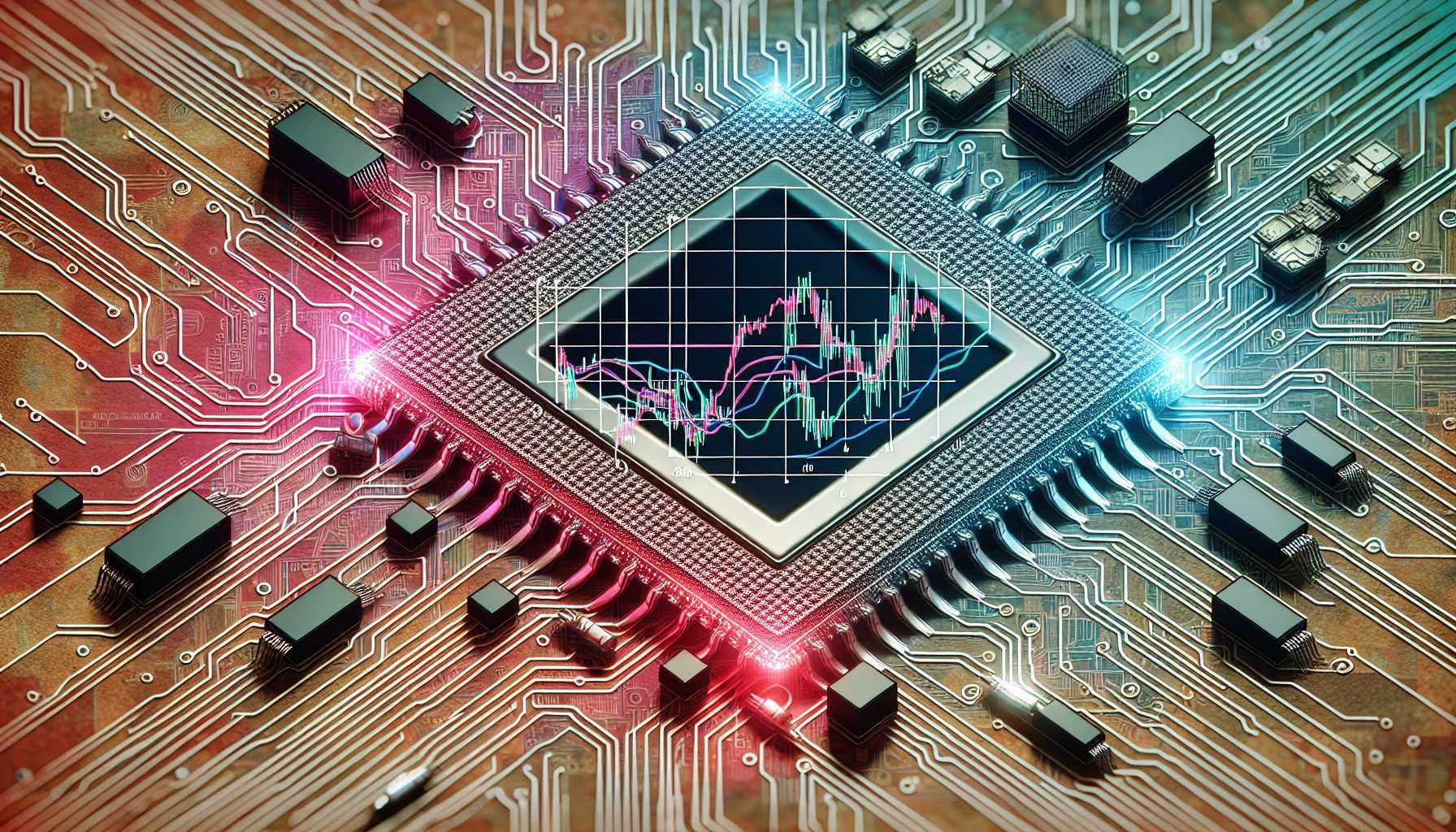 AI chip with a declining stock graph